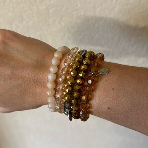 Amber neutral color tones bead bracelet stack.